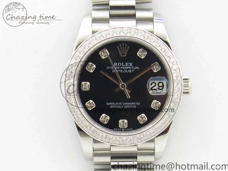 MiroTime 0405 Datejust 31mm 278275 SS Crystal Bezel BP Maker Best Edition Black Dial Crystal on SS President Bracelet Popular 3097
